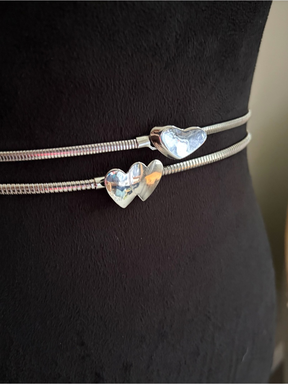 Silver Colored Double Heart Chain Belt - Set Of Two Belts